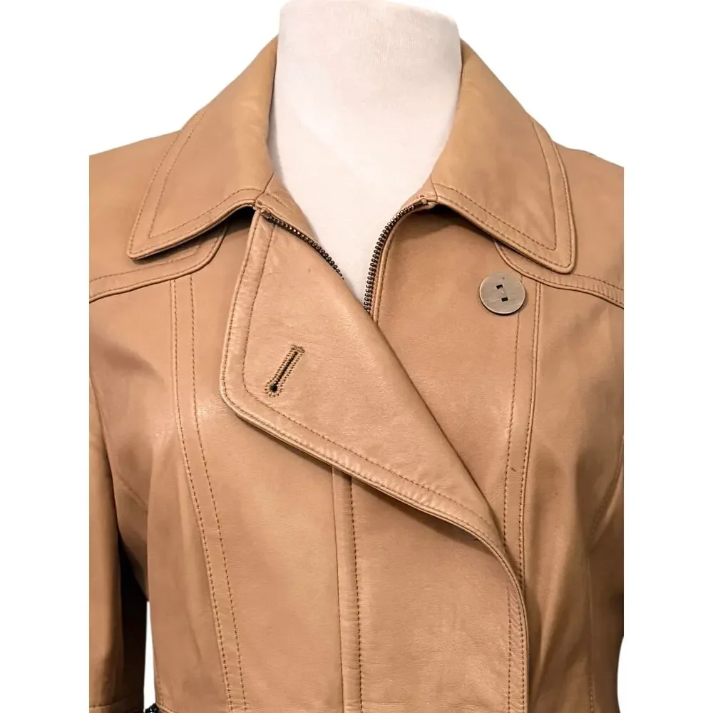 VTG Worth Tan Genuine Leather Jacket Women’s Size 10 Double Breasted Zip Pocket